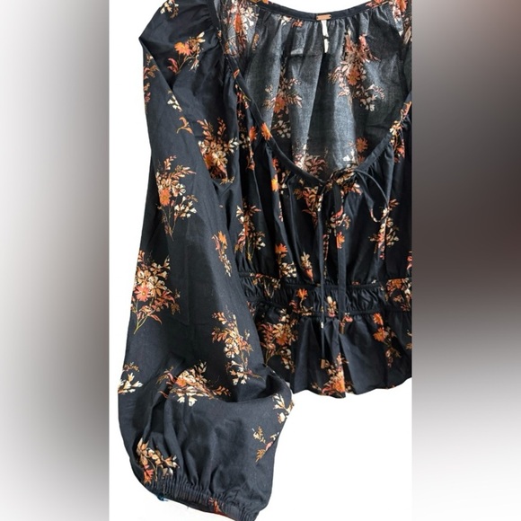 FREE PEOPLE MANDY FLORAL PRINTED RUCHED PEPLUM COTTON TIE FRONT BLOUSE SIZE: M - Picture 5 of 10